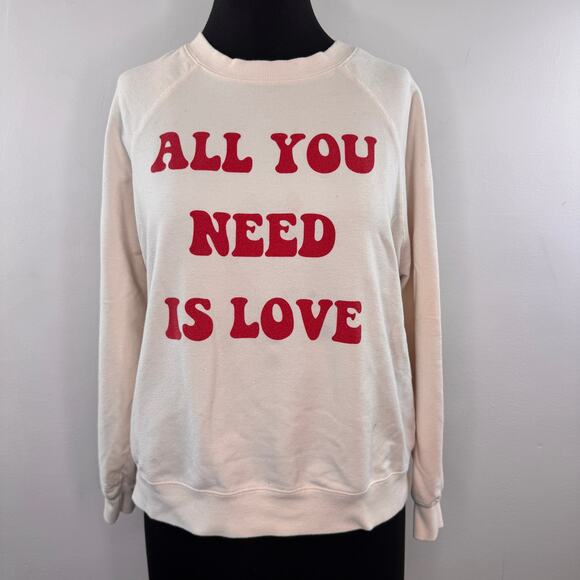 Wildfox All You Need Is Love White Sweatshirt Crew Neck Raglan Sleeve M Medium - Picture 1 of 6